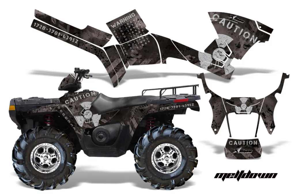 Meltdown Hintergrund = Schwarz, Designfarbe = Silber für Polaris Sportsman 800/700/500 05-10