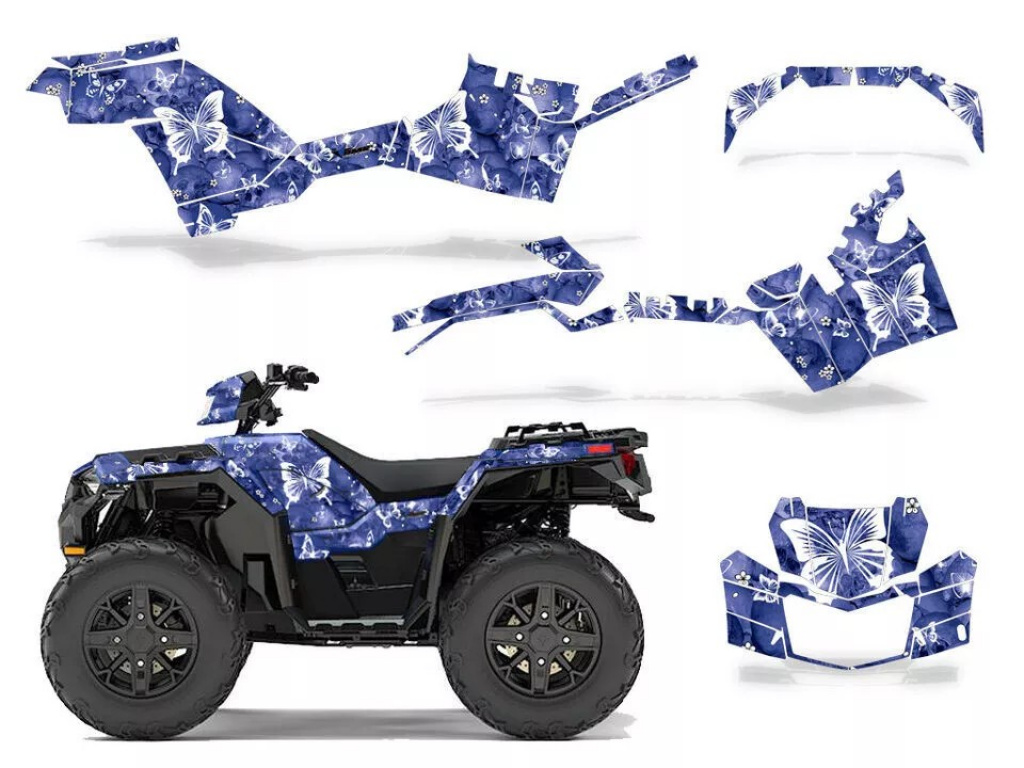 Butterfly Hintergrund = Blau, Designfarbe = Weiß für Polaris Sportsman 850/1000 17-20