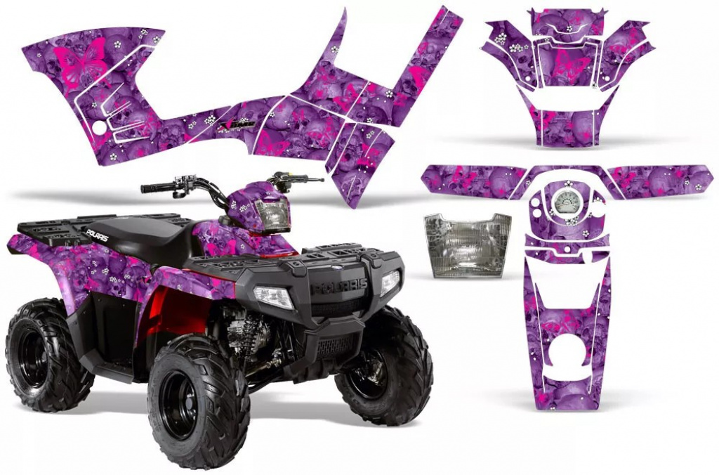 Butterfly Background = Purple, Design color = Pink for Polaris Sportsman 90/110