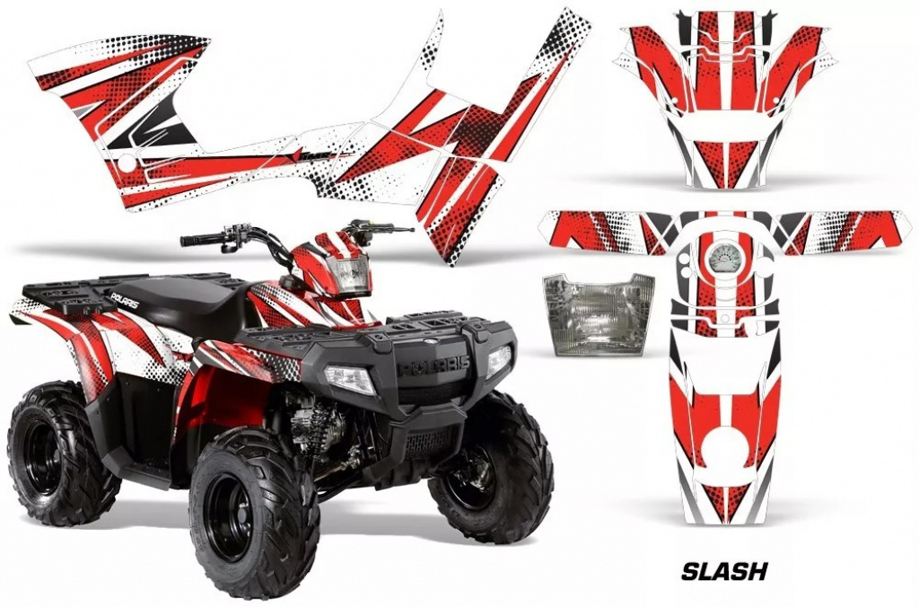 Slash Background = White, Design color = Red for Polaris Sportsman 90/110