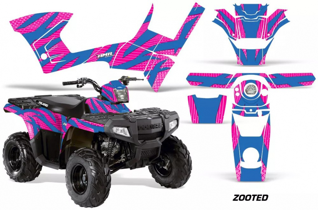 Zooted Background = Pink, Design color = Blue for Polaris Sportsman 90/110
