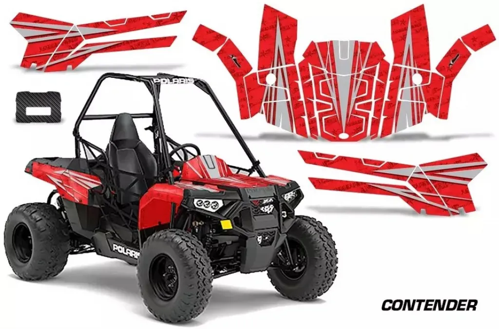 Contender Hintergrund = Rot, Designfarbe = Silber für Polaris Sportsman ACE 150 16-18