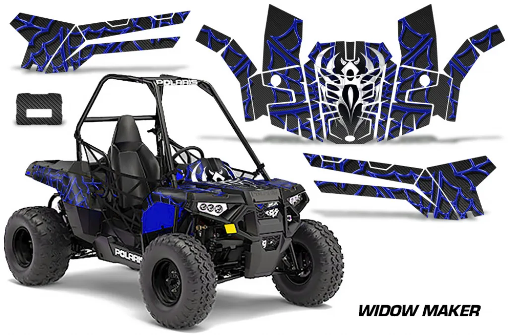 Widow Maker Hintergrund = Schwarz, Designfarbe = Blau für Polaris Sportsman ACE 150 16-18