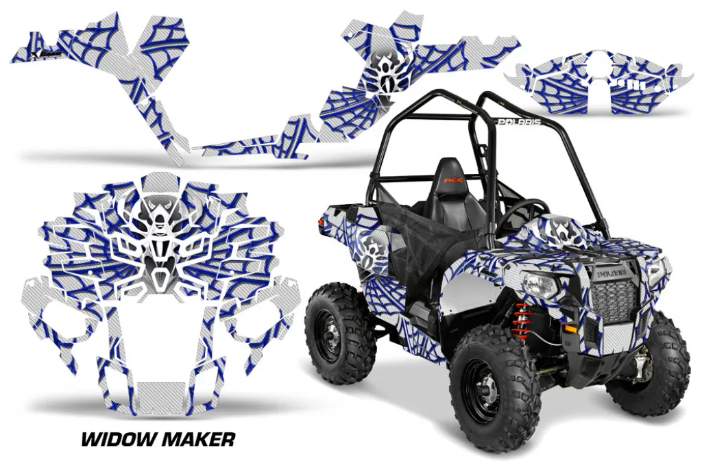 Widow Maker Hintergrund = Weiß, Designfarbe = Blau für Polaris Sportsman ACE 325/570 14-16