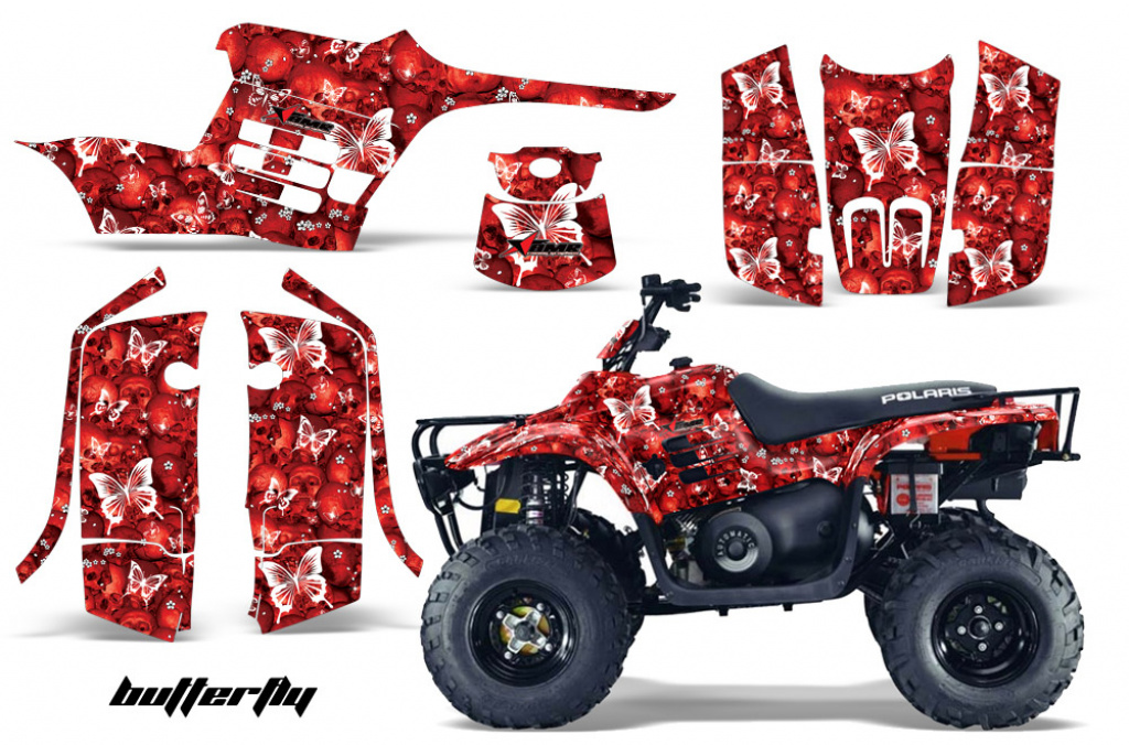 Butterfly Hintergrund = Rot, Designfarbe = Weiß für Polaris Trailboss 330 04-09