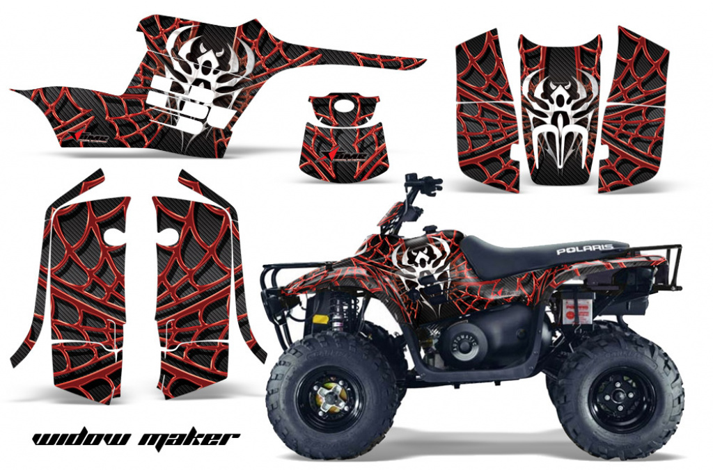 Widow Maker Hintergrund = Schwarz, Designfarbe = Rot für Polaris Trailboss 330 04-09