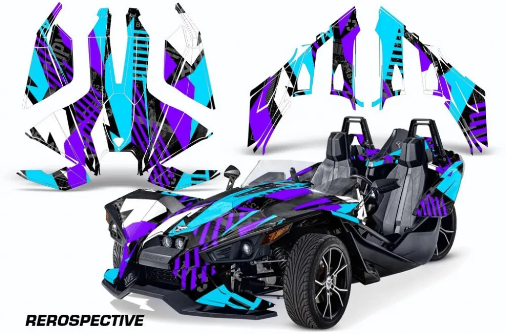 Retrospective Hintergrund = Lila, Designfarbe = Teal Blau für Polaris Slingshot SL15-23