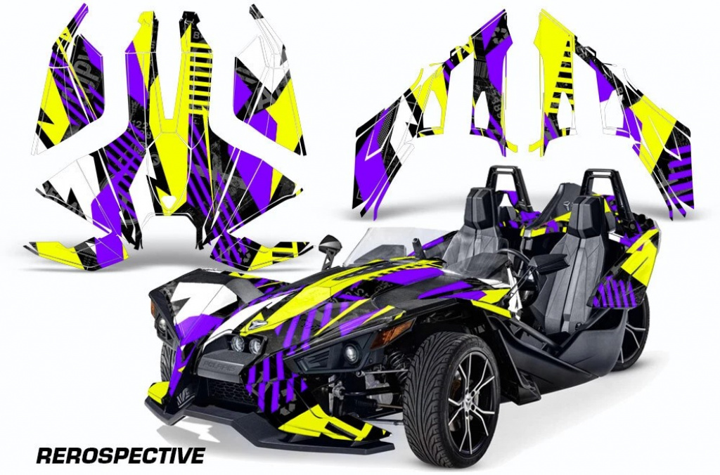 Retrospective Hintergrund = Lila, Designfarbe = Gelb für Polaris Slingshot SL15-23