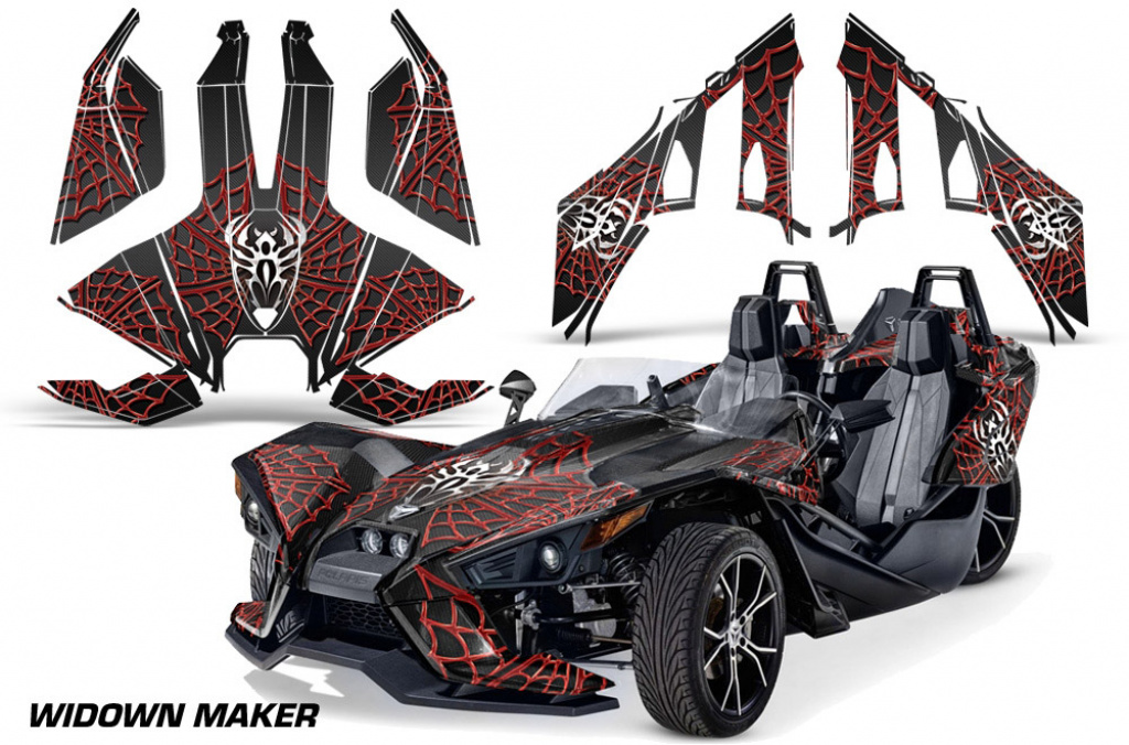 Widow Maker Hintergrund = Schwarz, Designfarbe = Rot für Polaris Slingshot SL15-23