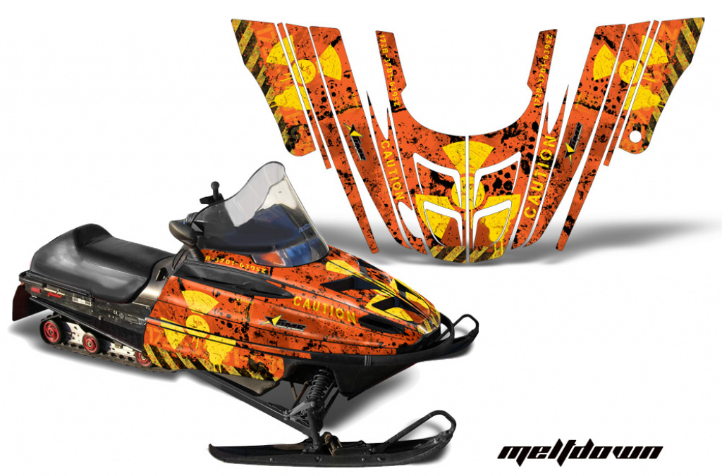 Meltdown Hintergrund = Orange, Designfarbe = Gelb für Polaris 700XC/800XCR/600RMK/Touring 99-03