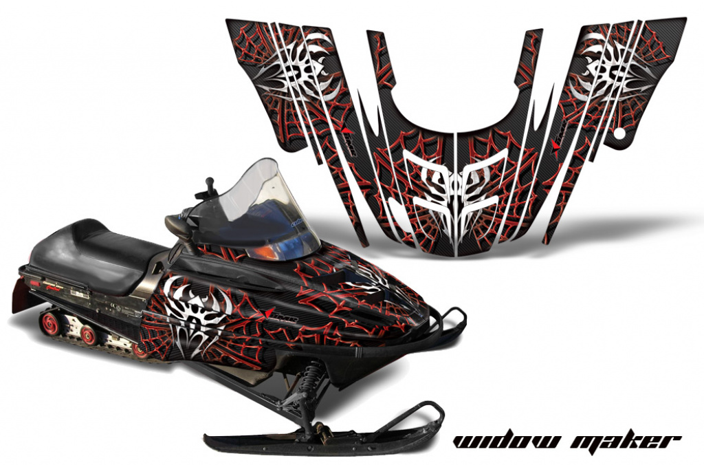Widow Maker Hintergrund = Schwarz, Designfarbe = Rot für Polaris 700XC/800XCR/600RMK/Touring 99-03