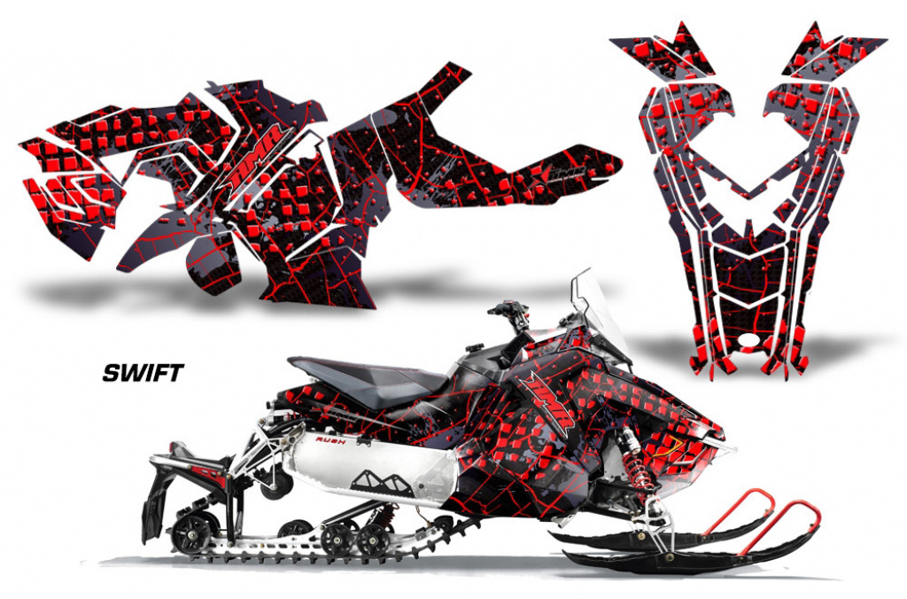 Swift Hintergrund = Schwarz, Designfarbe = Rot für Polaris Axys Rush Pro S/Switchback Pro S/Adventure 15+