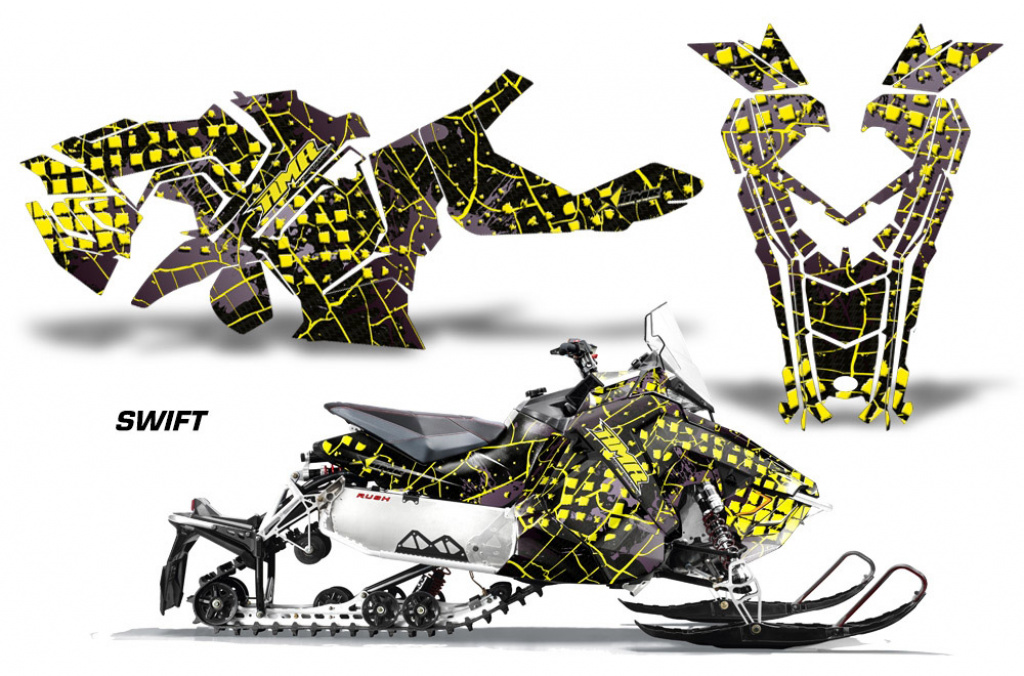Swift Hintergrund = Schwarz, Designfarbe = Gelb für Polaris Axys Rush Pro S/Switchback Pro S/Adventure 15+