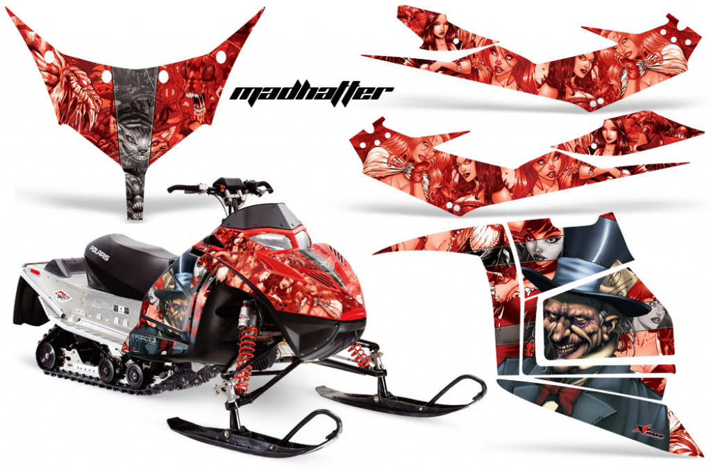 Mad-Hatter Hintergrund = Rot, Designfarbe = Silber für Polaris IQ Race 600 05-18
