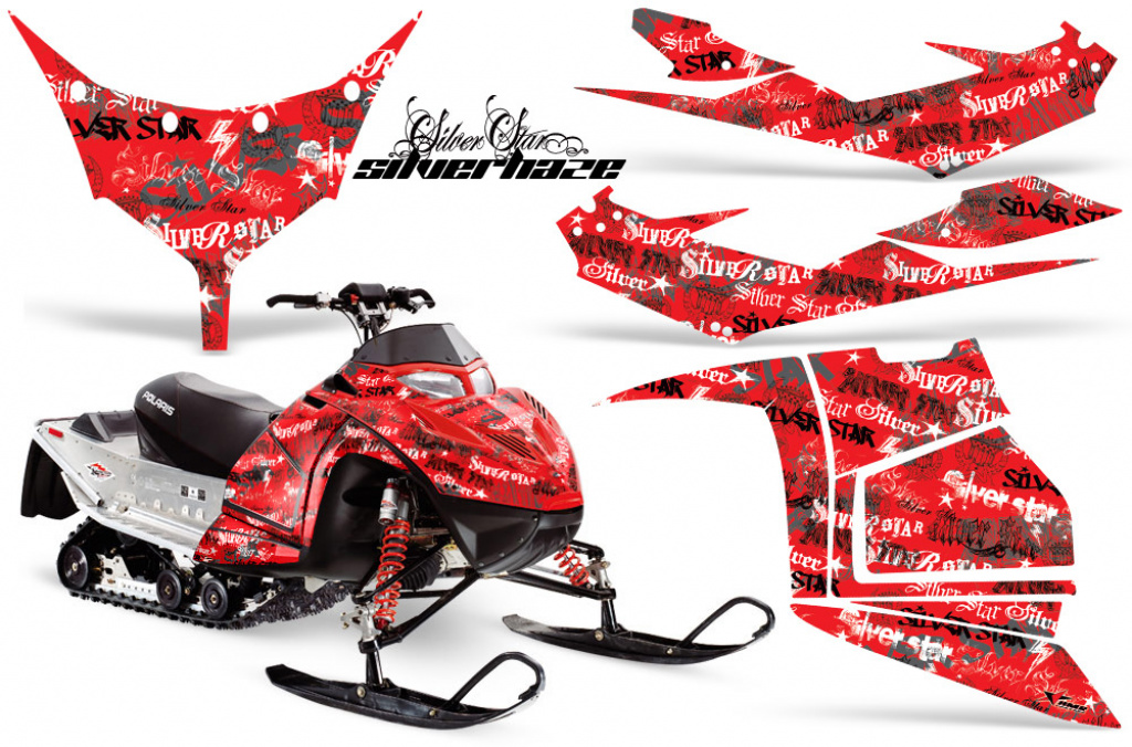 SilverStar - Silverhaze Hintergrund = Rot, Designfarbe = Schwarz für Polaris IQ Race 600 05-18