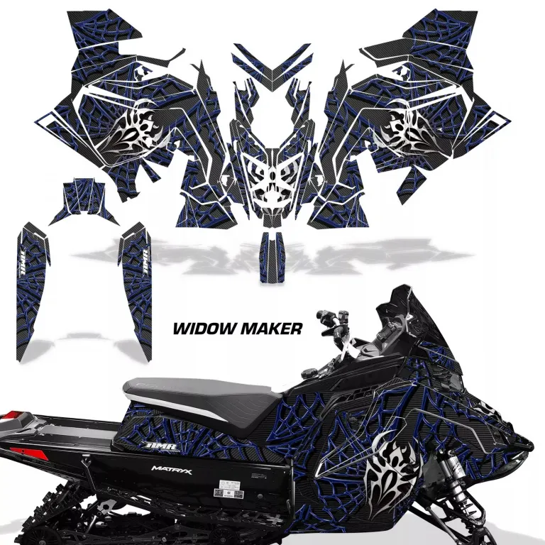 Widow Maker Hintergrund = Schwarz, Designfarbe = Blau für Polaris Matryx Indy Assault 21+