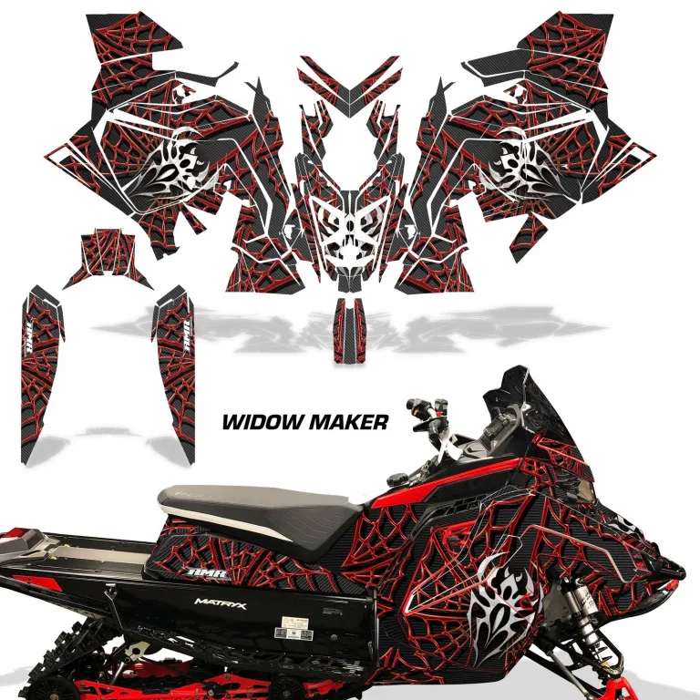 Widow Maker Hintergrund = Schwarz, Designfarbe = Rot für Polaris Matryx Indy Assault 21+