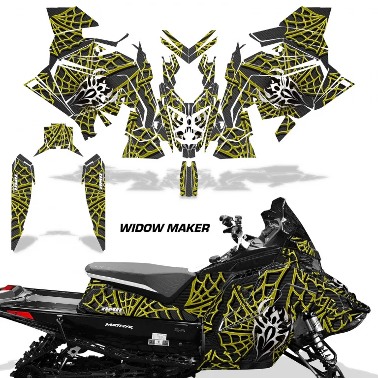 Widow Maker Hintergrund = Schwarz, Designfarbe = Gelb für Polaris Matryx Indy Assault 21+