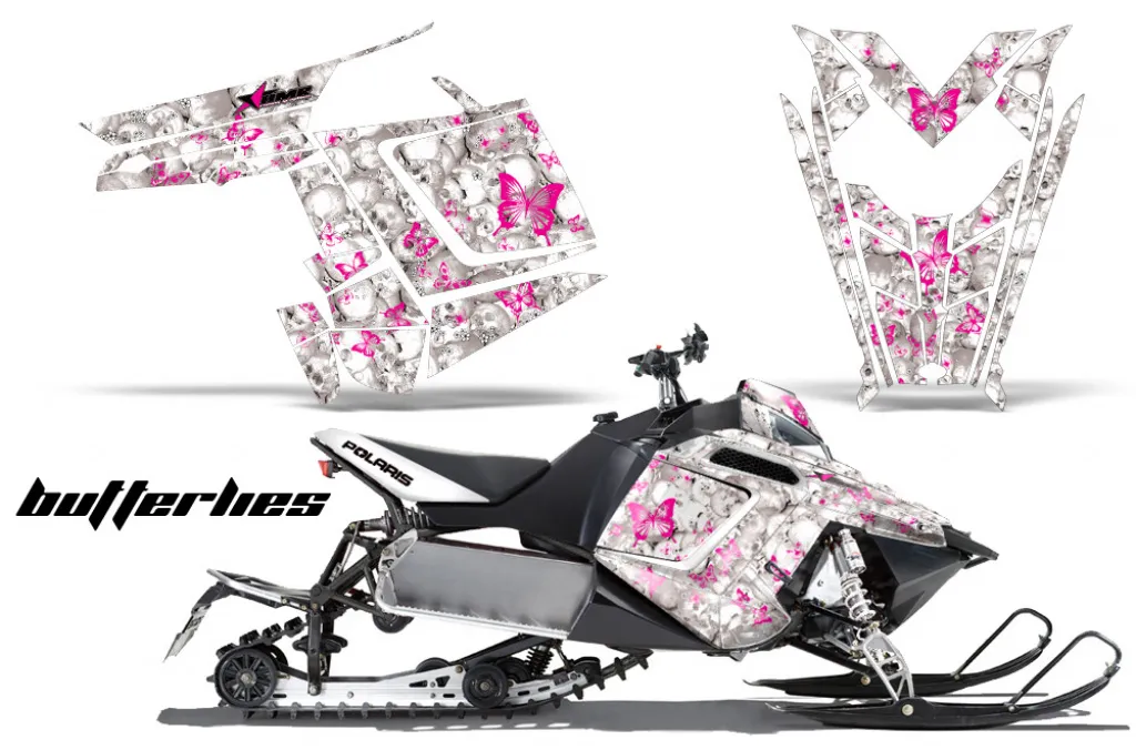 Butterfly Hintergrund = Weiß, Designfarbe = Pink für Polaris PRO-R/RMK/Rush/Switchback/Assault 11-16