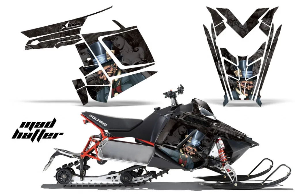 Mad-Hatter Hintergrund = Schwarz, Designfarbe = Schwarz für Polaris PRO-R/RMK/Rush/Switchback/Assault 11-16