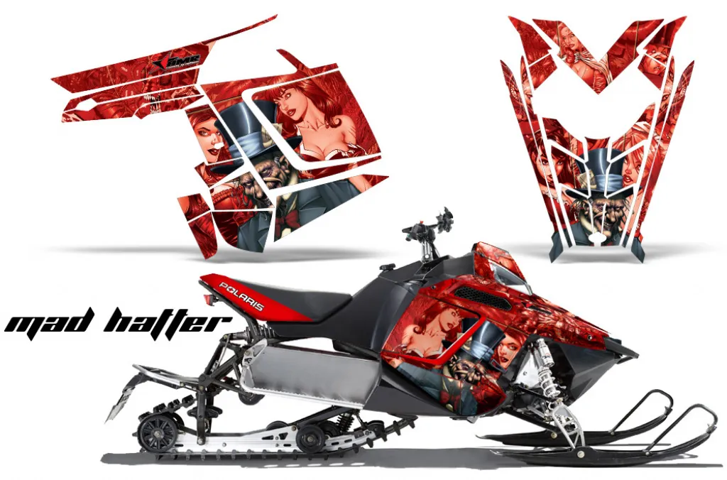 Mad-Hatter Hintergrund = Rot, Designfarbe = Rot für Polaris PRO-R/RMK/Rush/Switchback/Assault 11-16