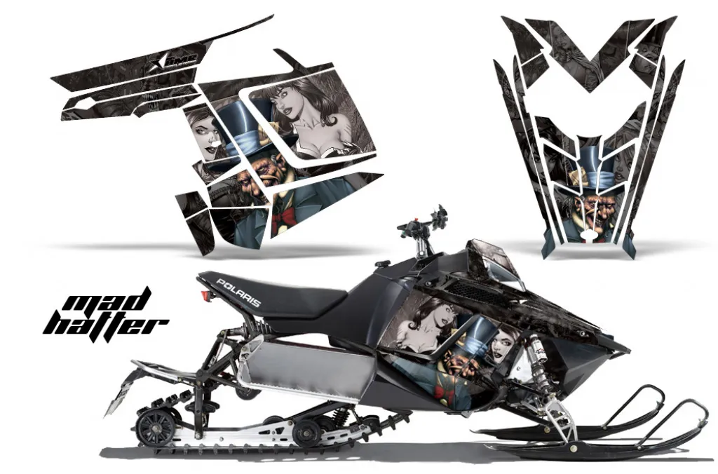 Mad-Hatter Hintergrund = Schwarz, Designfarbe = Silber für Polaris PRO-R/RMK/Rush/Switchback/Assault 11-16