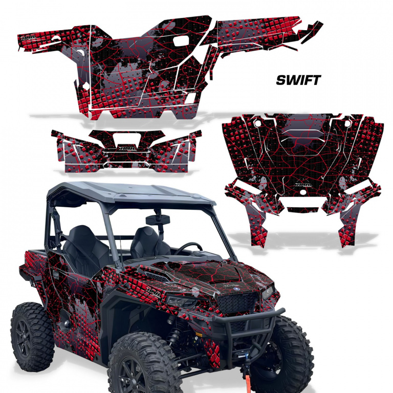 Swift Hintergrund = Schwarz, Designfarbe = Rot für Polaris General 2 Türer 2023+