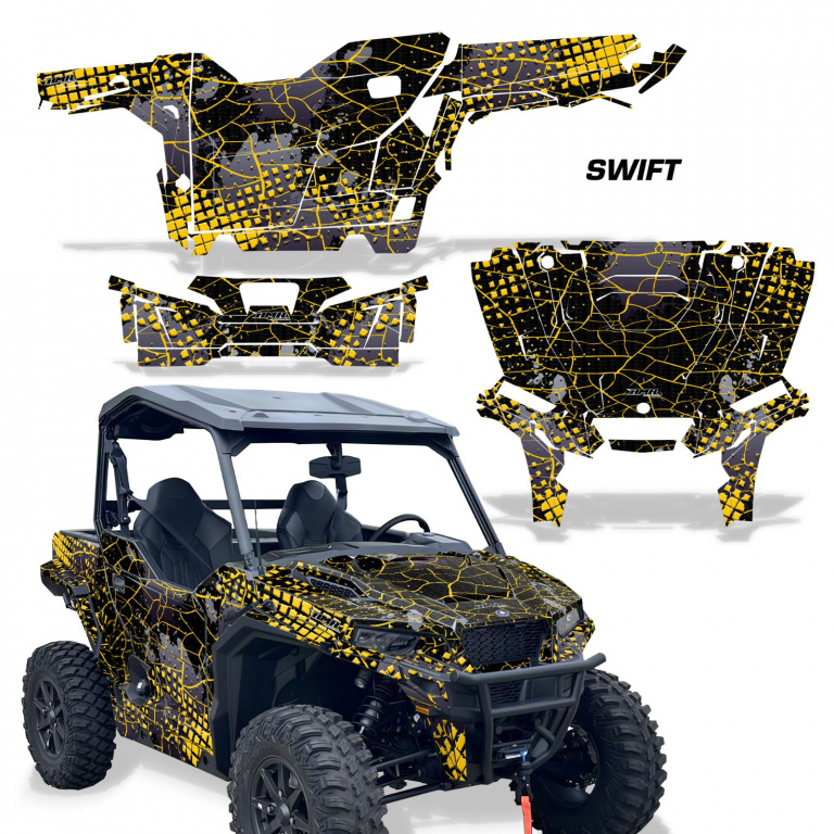 Swift Hintergrund = Schwarz, Designfarbe = Gelb für Polaris General 2 Türer 2023+