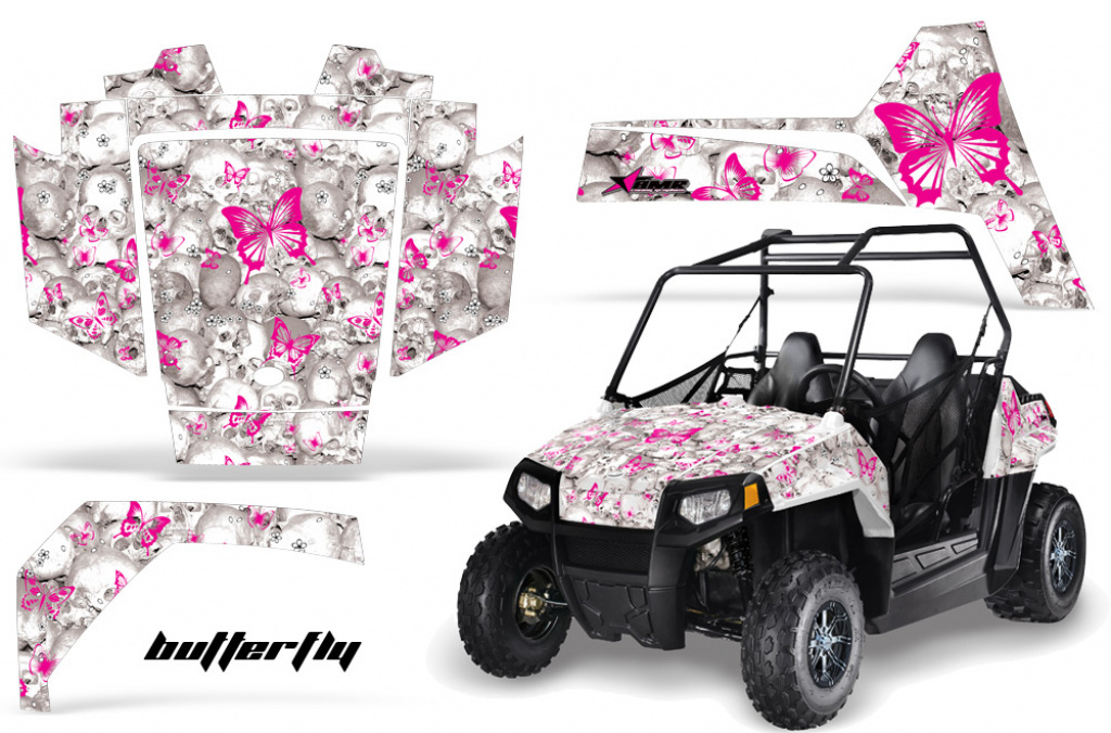 Butterfly Hintergrund = Weiß, Designfarbe = Pink für Polaris RZR 170