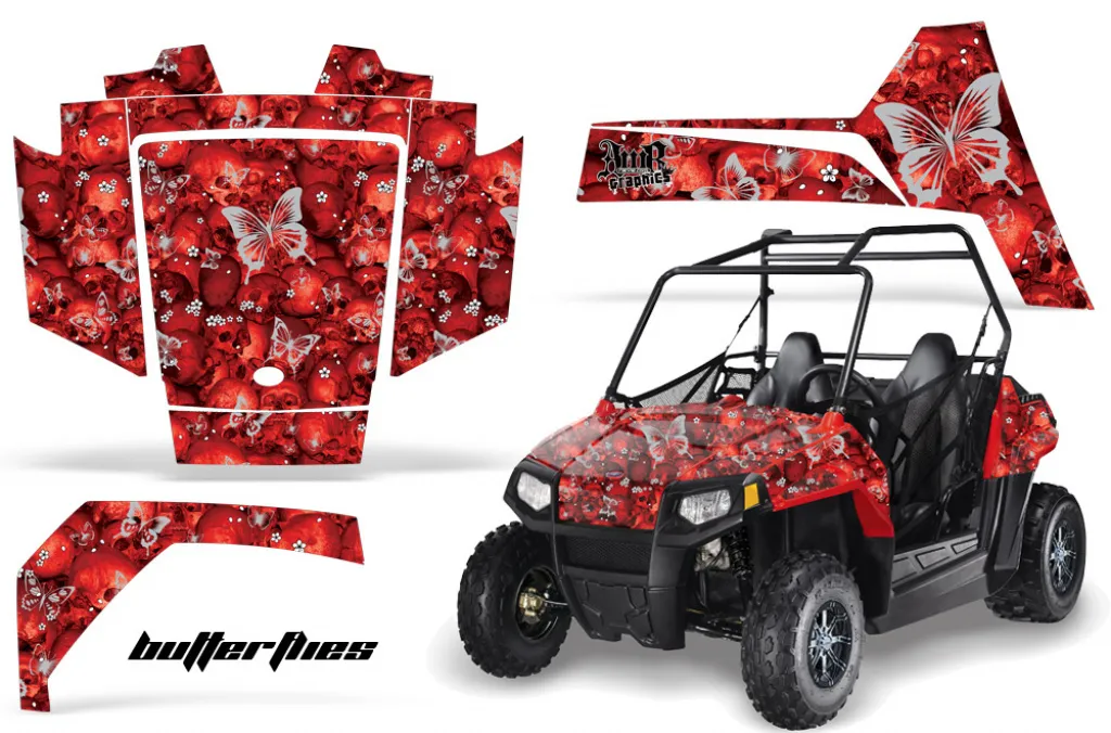 Butterfly Hintergrund = Rot, Designfarbe = Silber für Polaris RZR 170