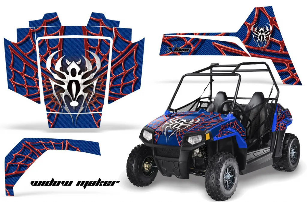 Widow Maker Hintergrund = Blau, Designfarbe = Rot für Polaris RZR 170