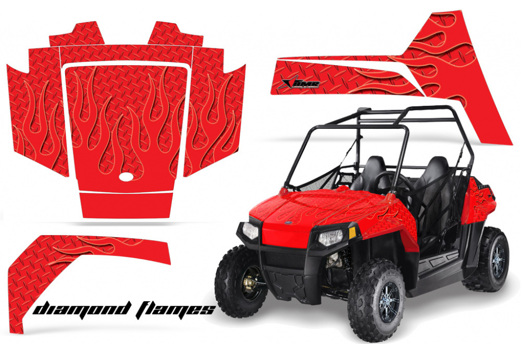 Diamond Flames Hintergrund = Rot, Designfarbe = Rot für Polaris RZR 170
