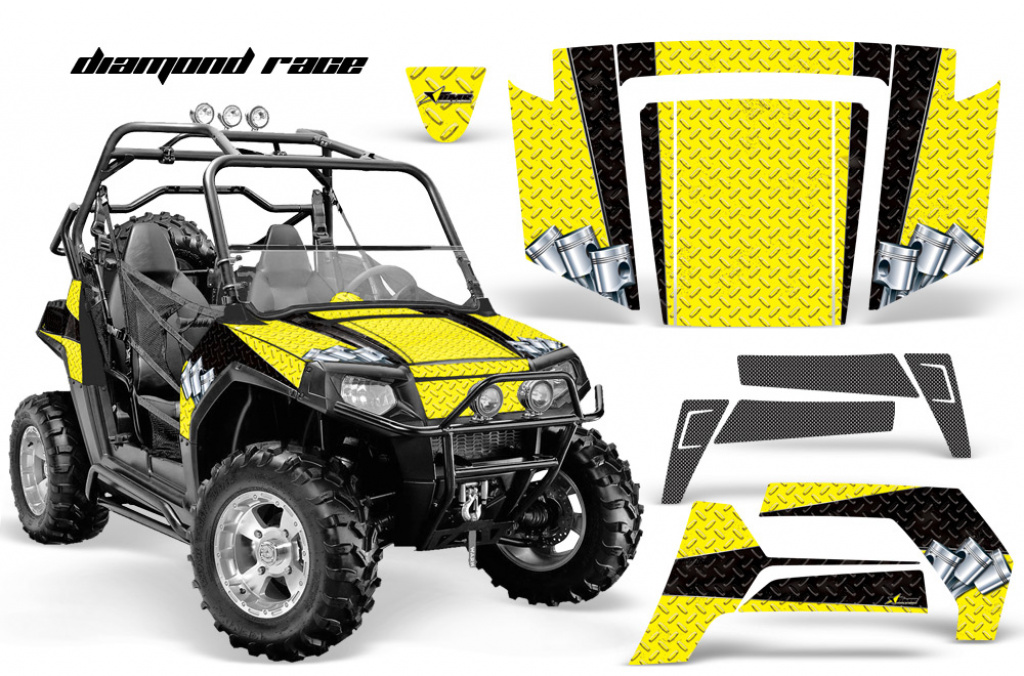 Diamond Race Hintergrund = Gelb, Designfarbe = Schwarz für Polaris RZR 800/s 06-10