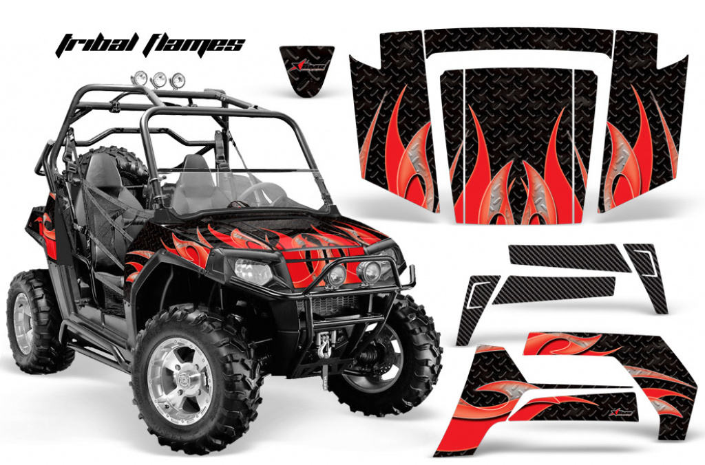 Tribal Flames Hintergrund = Schwarz, Designfarbe = Rot für Polaris RZR 800/s 06-10