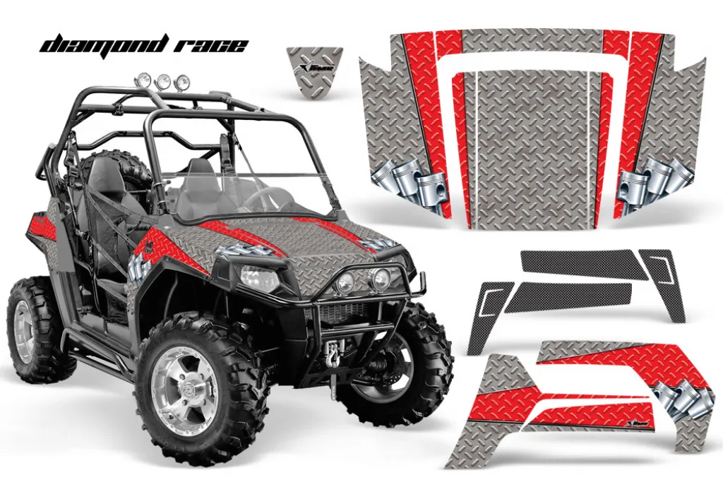 Diamond Race Background = Silver, Design color = Red for Polaris RZR 800/s 06-10