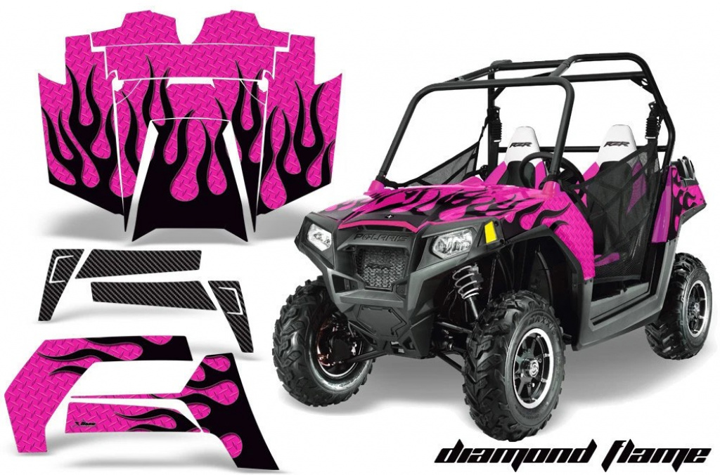 Diamond Flames Hintergrund = Pink, Designfarbe = Schwarz für Polaris RZR 800/s 11-14