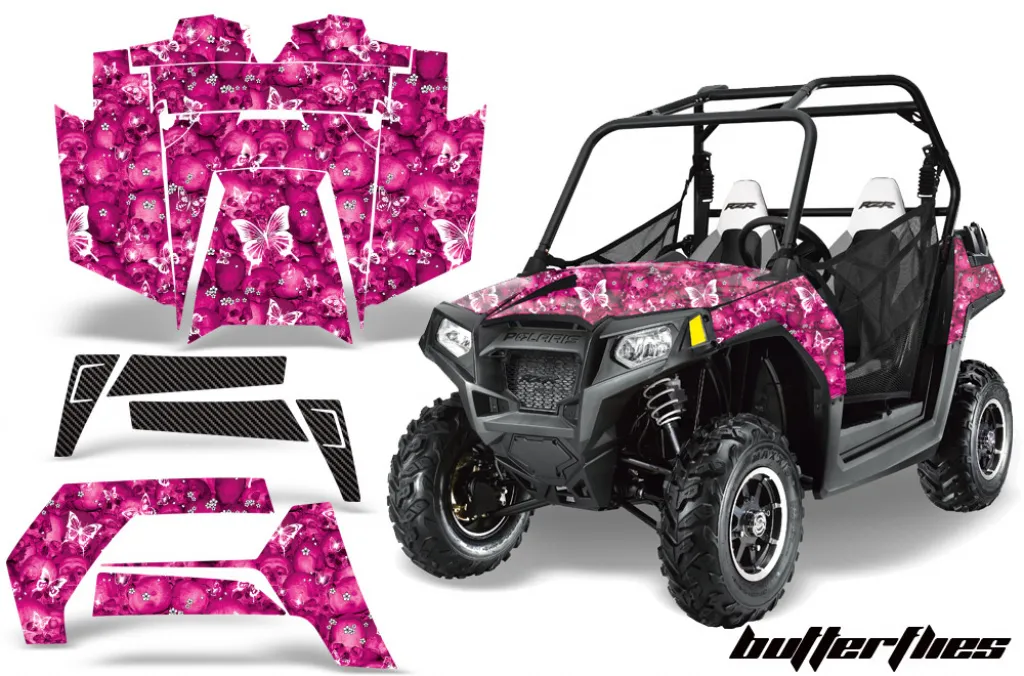 Butterfly Hintergrund = Pink, Designfarbe = Weiß für Polaris RZR 800/s 11-14