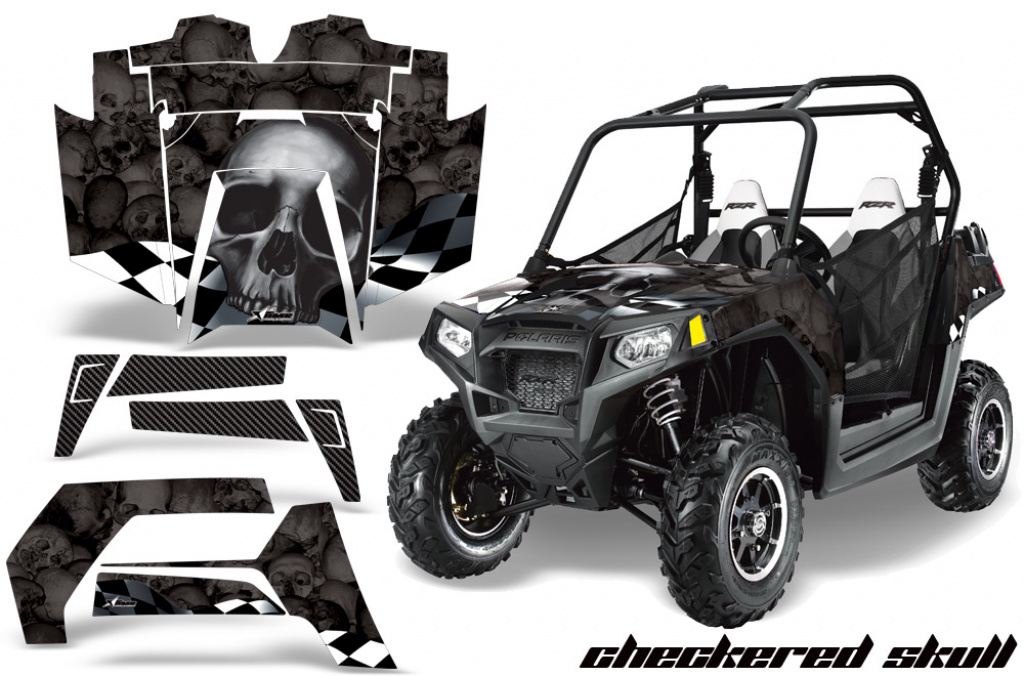 Checkered Skull Hintergrund = Schwarz, Designfarbe = Schwarz für Polaris RZR 800/s 11-14