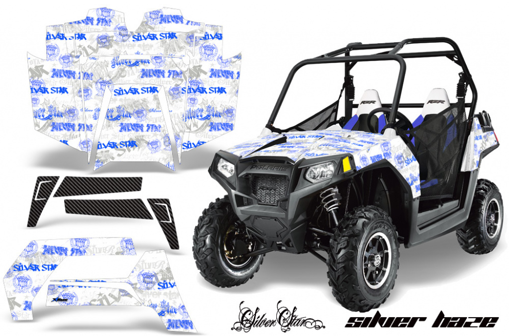 Silverstar - Silverhaze Hintergrund = Weiß, Designfarbe = Blau für Polaris RZR 800/s 11-14