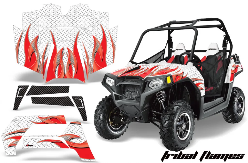 Tribal Flames Hintergrund = Weiß, Designfarbe = Rot für Polaris RZR 800/s 11-14
