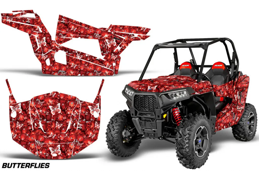 Butterfly Hintergrund = Rot, Designfarbe = Weiß für Polaris RZR 900S/1000S 2 Türer 15-20