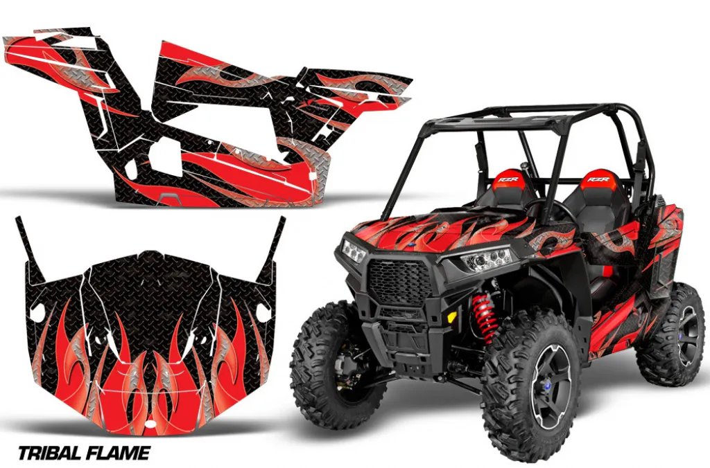 Tribal Flames Hintergrund = Schwarz, Designfarbe = Rot für Polaris RZR 900S/1000S 2 Türer 15-20