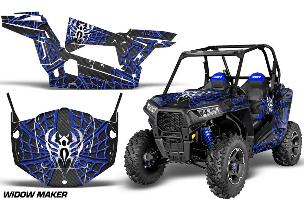 Widow Maker Hintergrund = Schwarz, Designfarbe = Blau für Polaris RZR 900S/1000S 2 Türer 15-20