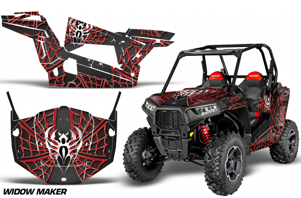 Widow Maker Hintergrund = Schwarz, Designfarbe = Rot für Polaris RZR 900S/1000S 2 Türer 15-20