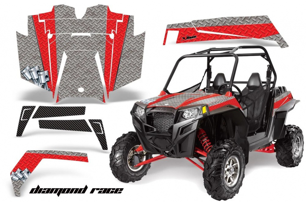 Diamond Race Hintergrund = Silber, Designfarbe = Rot für Polaris RZR 900XP 11-14