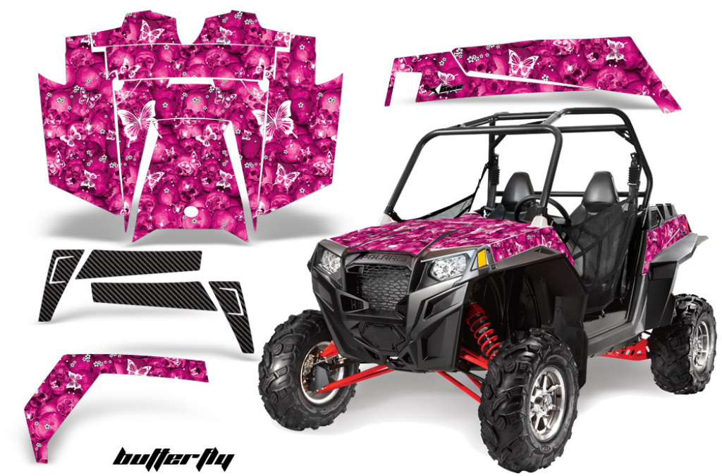 Butterfly Hintergrund = Pink, Designfarbe = Weiß für Polaris RZR 900XP 11-14
