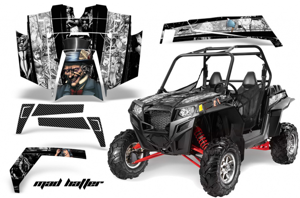Mad-Hatter Hintergrund = Schwarz, Designfarbe = Weiß für Polaris RZR 900XP 11-14