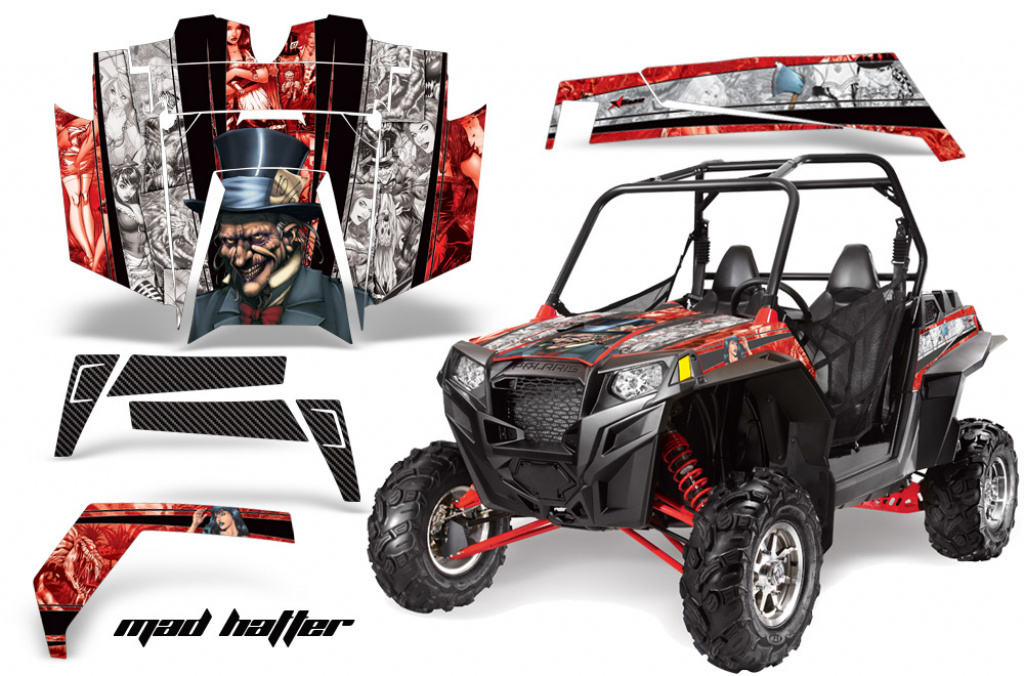 Mad-Hatter Hintergrund = Rot, Designfarbe = Weiß für Polaris RZR 900XP 11-14