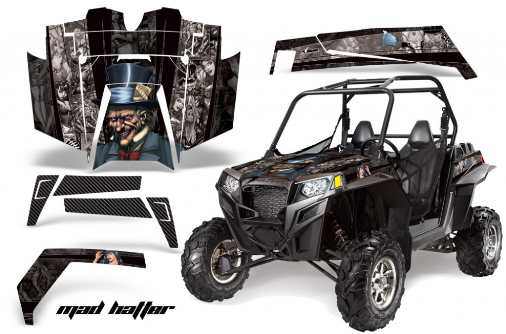 Mad-Hatter Hintergrund = Schwarz, Designfarbe = Silber für Polaris RZR 900XP 11-14