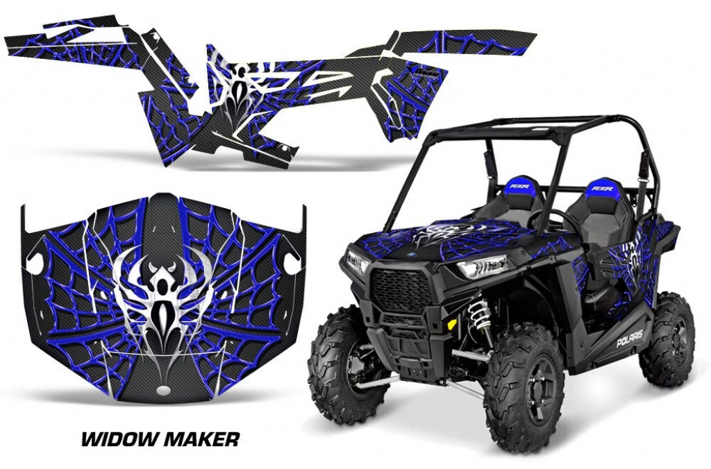 Widow Maker Hintergrund = Schwarz, Designfarbe = Blau für Polaris RZR 900 Trail 15-20